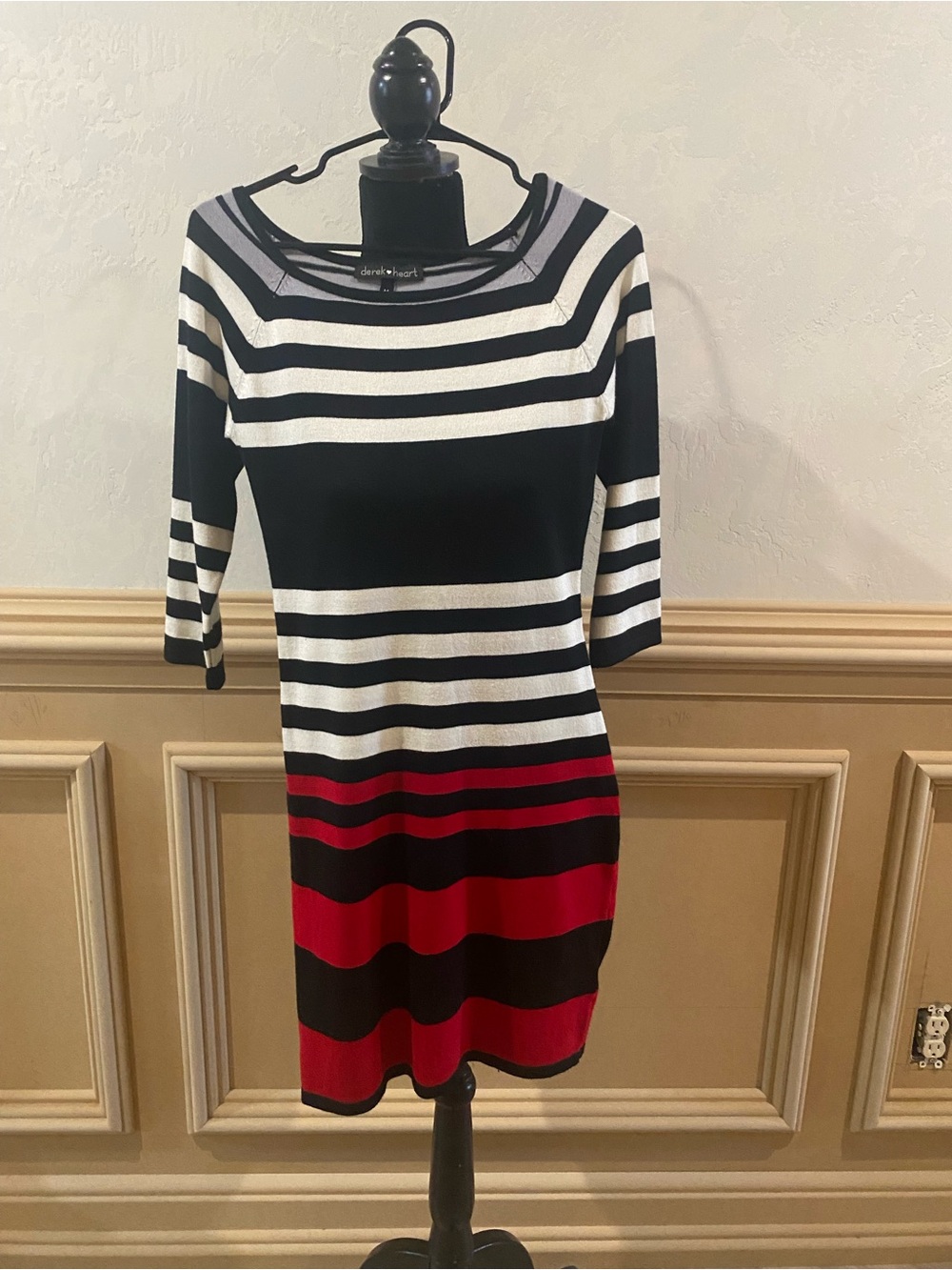 Derek Heart Black White and Red Striped Midi Dress